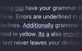 Breveto's built-in grammar checking showing typos, punctuation slips, and grammar issues