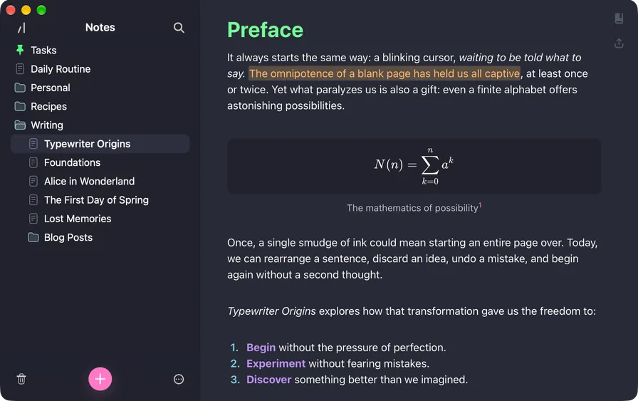Breveto Dracula theme with a dark sidebar, green headings, and an orange highlight