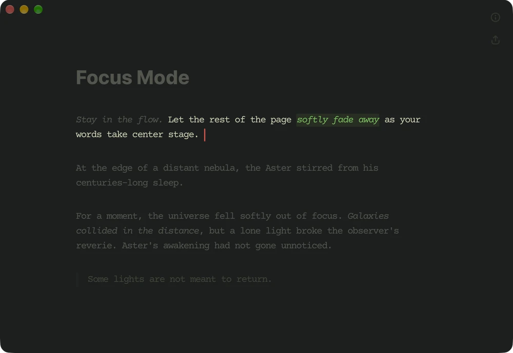 Breveto in focus and typewriter mode