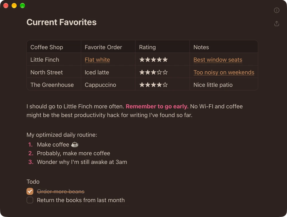 Breveto on Mac showing a note in the editor