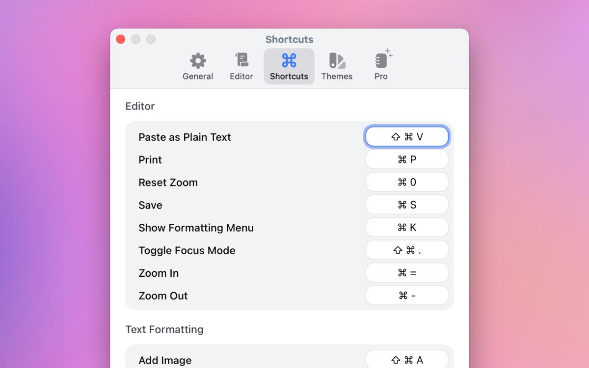 Breveto Settings Shortcuts