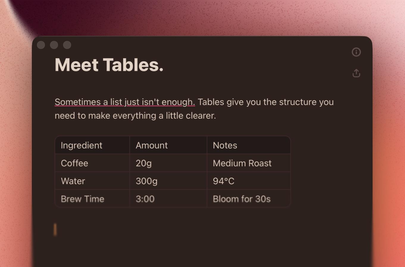 Tables, Improved Import & Export, and New Themes!