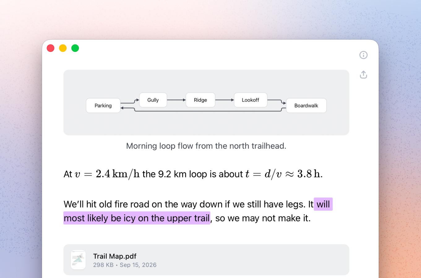 Grammar checking, Mermaid diagrams, math blocks, and file attachments in Breveto.