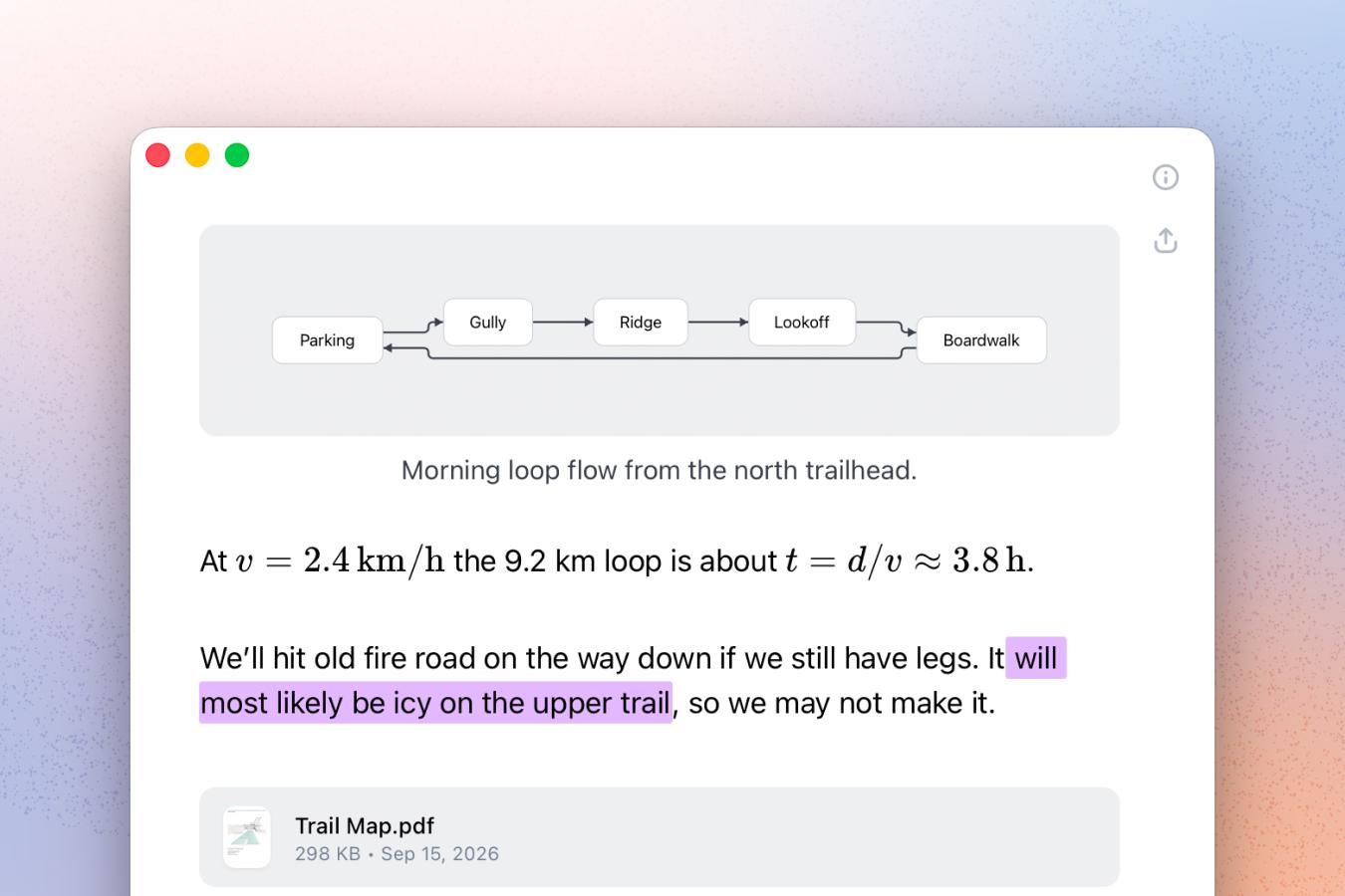 Grammar checking, Mermaid diagrams, math blocks, and file attachments in Breveto.
