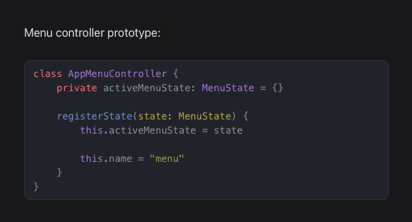 A code block in Breveto