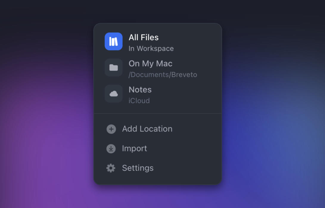 Sidebar file location menu