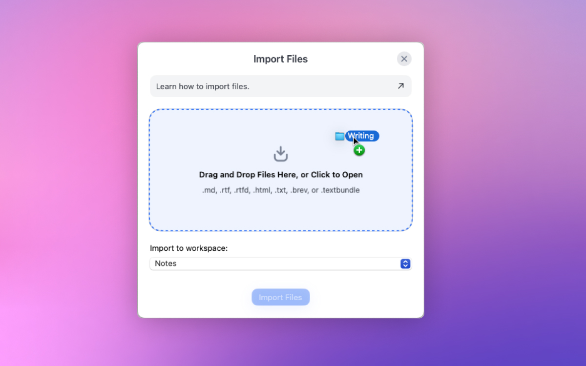 Import files into Breveto