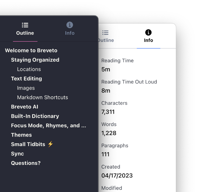 Outline and statistics sidebar